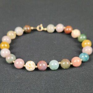 Vintage 14K Gold Filled Multicolor Semi Precious Gemstone Bead Bracelet ~9 in.